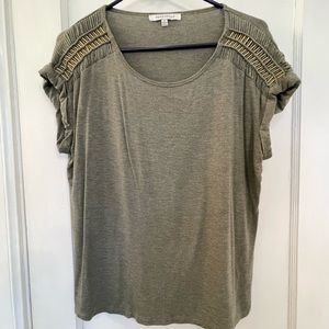 Rose + Olive tee w/beaded shoulder detail